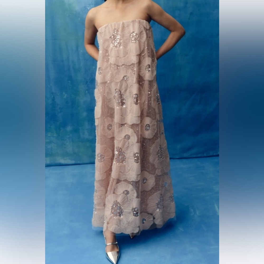 HELSI
Margot Strapless Beaded Floral Tulle Gown—pink pearl Size S